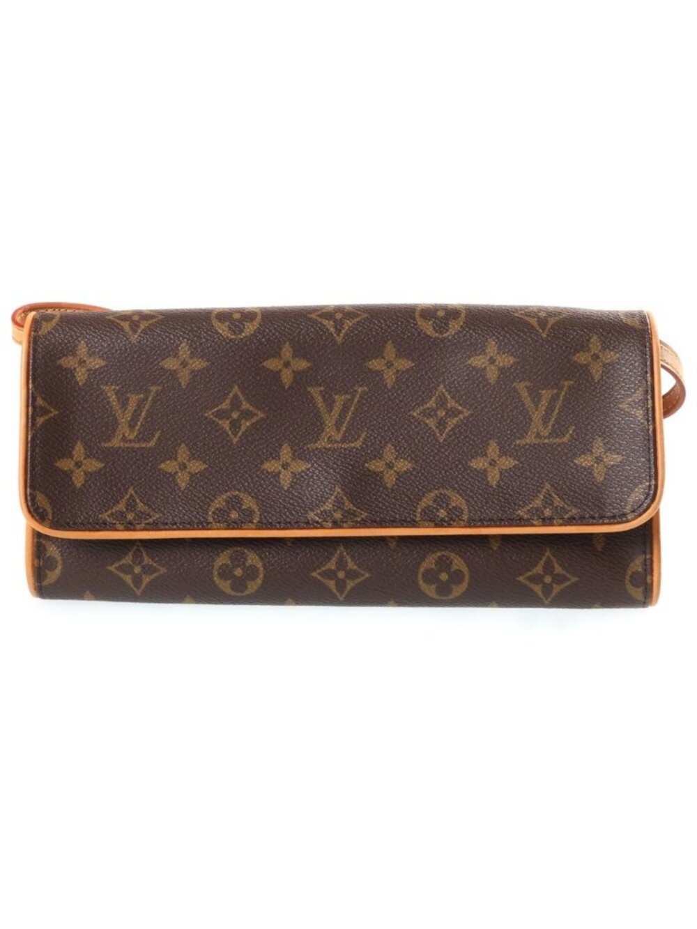 Louis Vuitton Monogram Pochette Twin GM Mini Shoulder Bag Brown Leather Gold
